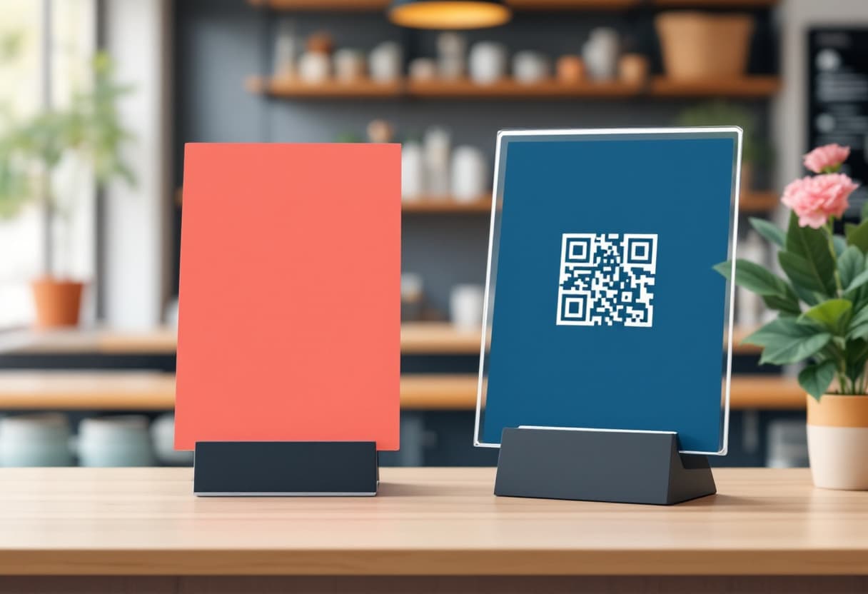 A QR code on card and on acrylic