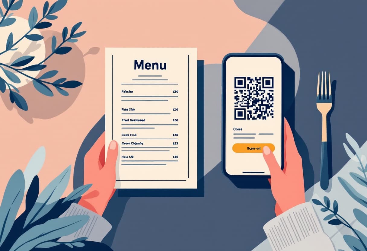 Carta de papel y código QR sobre una mesa