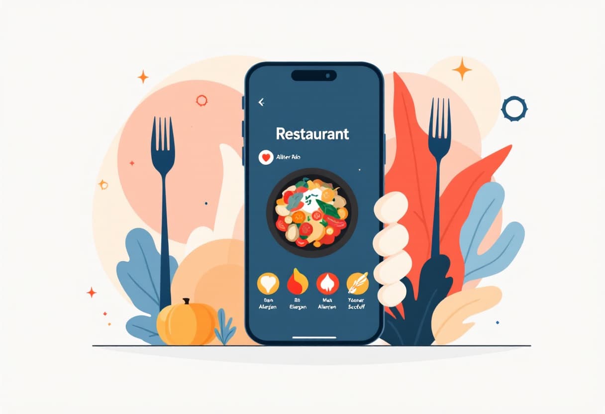 Marcas de alérgenos junto a un plato en una carta digital