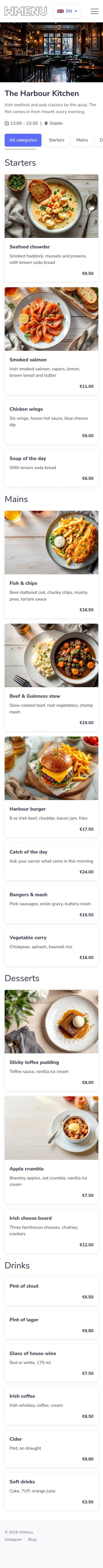 An allergen matrix for your menu in 10 minutes — digital menu preview on a phone