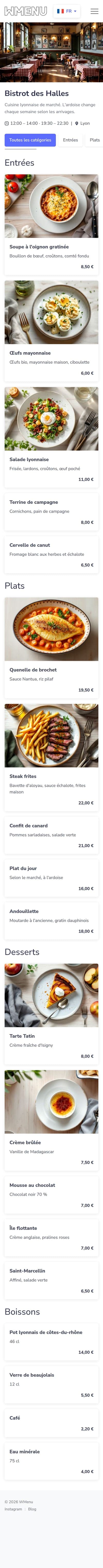 Fiches HACCP prêtes à imprimer en 5 minutes — aperçu du menu digital sur téléphone