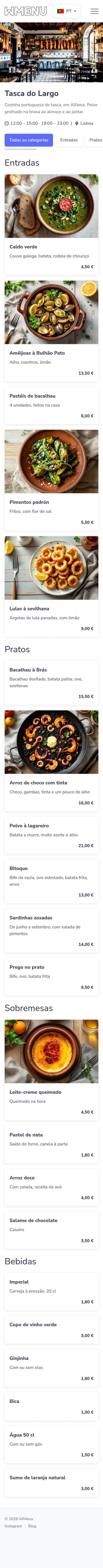 Ementa multilingue para restaurantes e hotéis — pré-visualização da ementa digital no telemóvel